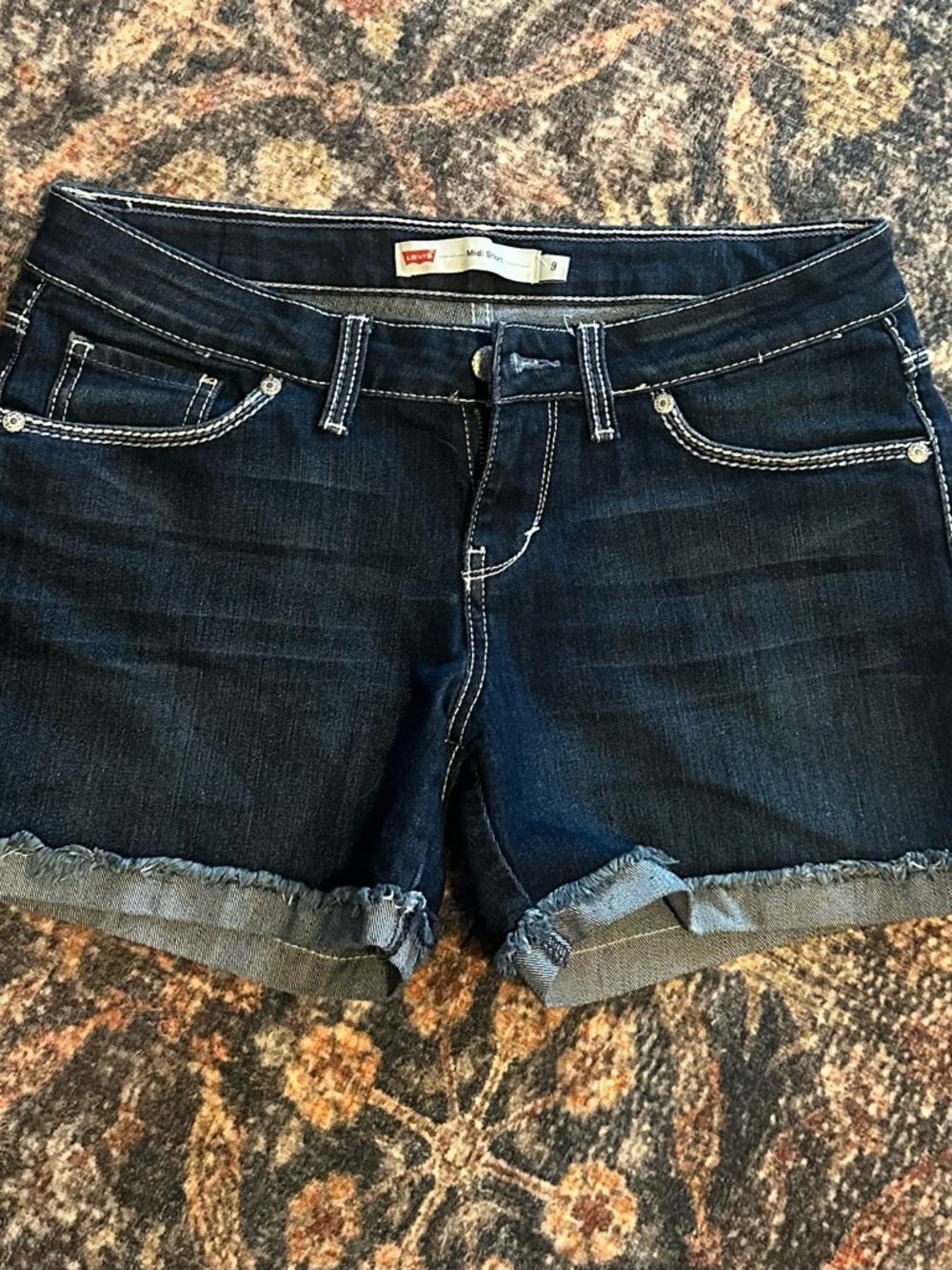 Levi's Navy Blue Denim Frayed Hem Shorts